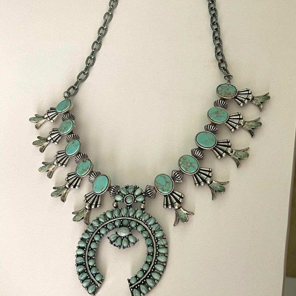 Squash Blossom necklace faux turquoise necklace